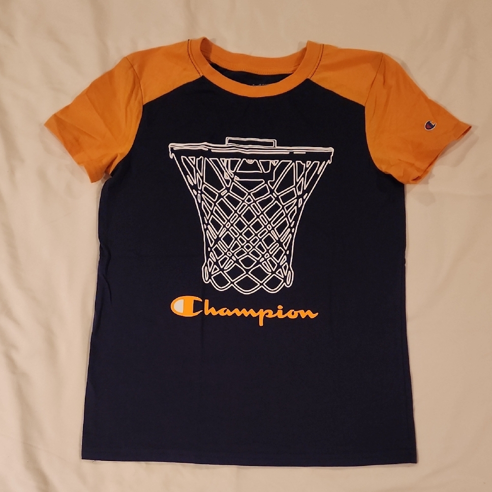 Champion Navy and Orange Basketball Net Graphic Tee. Size 10/12